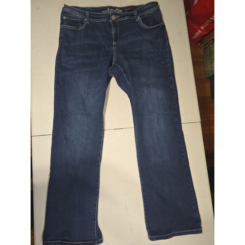 INC International Concepts Jeans 16 Boot Leg Curvy Fit Stretch Dark Blue Denim